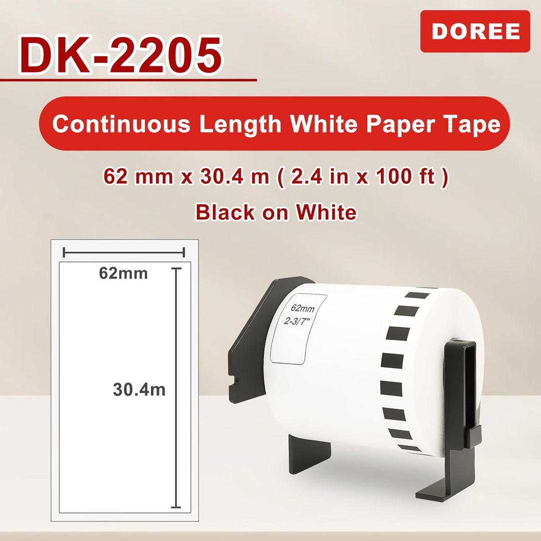 Doree DK22205 kompatible Etikettenrollen für Brother P-Touch QL-500 QL-500A QL-500BS QL-500BW,62mm x