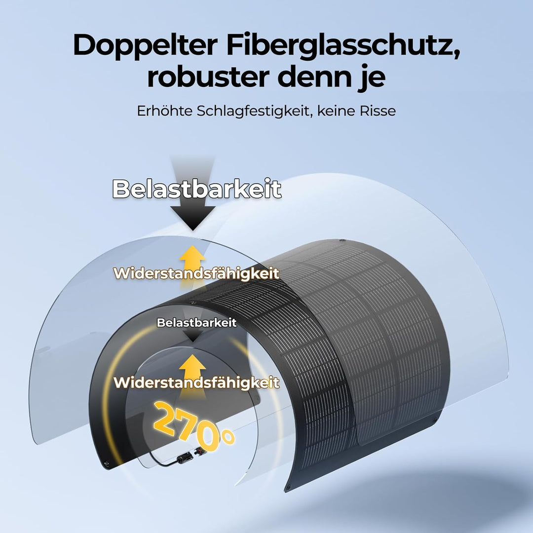 BougeRV Arch Pro 100W Flexible Solarpanel mit 27 Bypass-Dioden, Schattentolerantes Biegsam PV Panel,