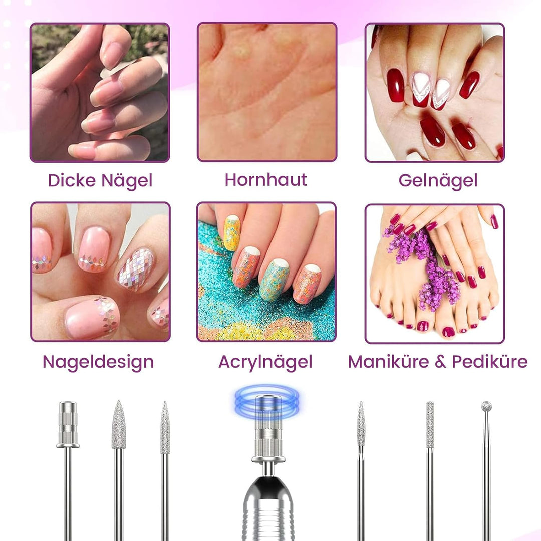 Delanie Elektrische Nagelfräser 35.000 U/min, Akku-Nagelfräser für Acrylnägel Nagellack, wiederaufla