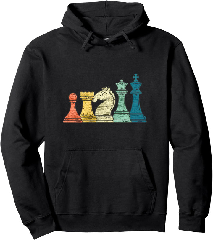 Retro Vintage Schachfiguren Bauer Turm Pferd Königin König Pullover Hoodie