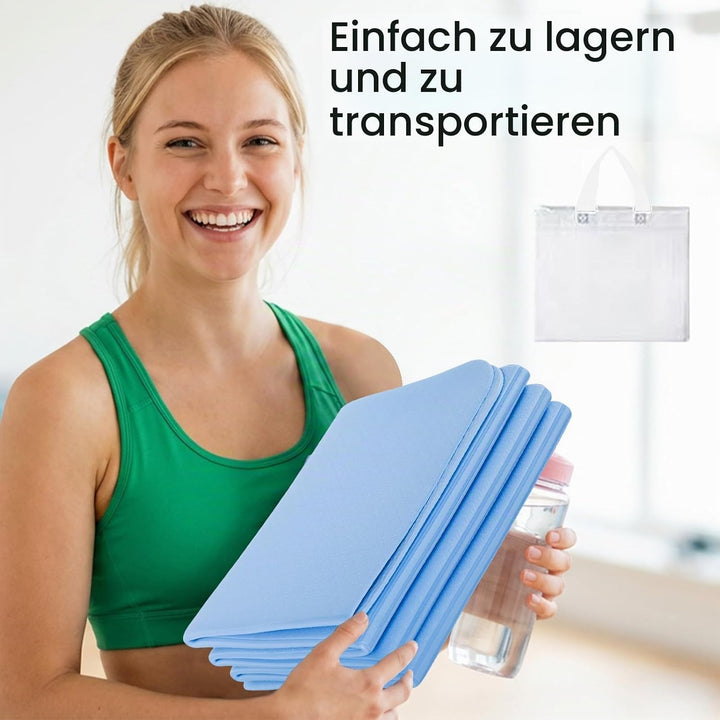 Yogamatte, Klappbare Yogamatte,183 x61x0.4 cm Reiseyogamatte Rutschfest, Tragbare Fitnessmatte mit T