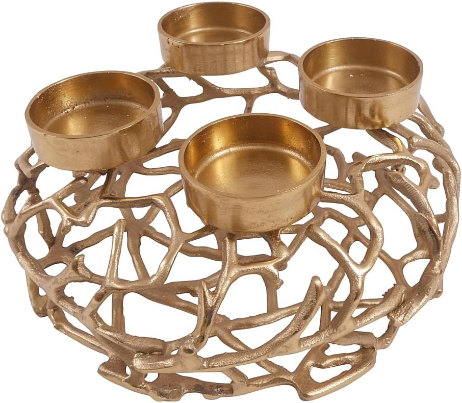 CB Home & Style Adventskranz XXL 35cm Durchmesser Kerzenhalter Aluminium Silber Gold Metall Weihnach