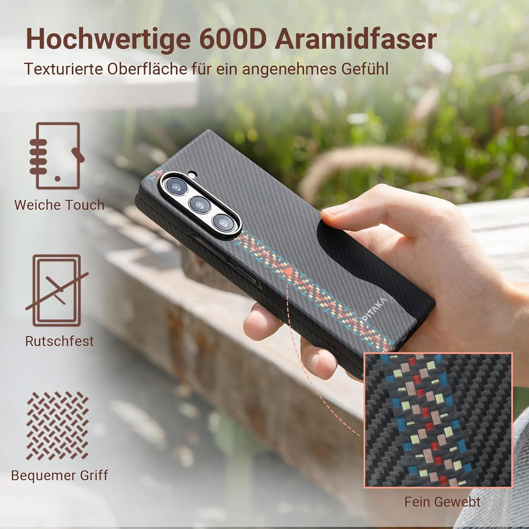 pitaka Ultradünne Hülle für Samsung Galaxy Z Fold 5 Leichte Handyhülle aus 600D Aramidfaser Kratzfes