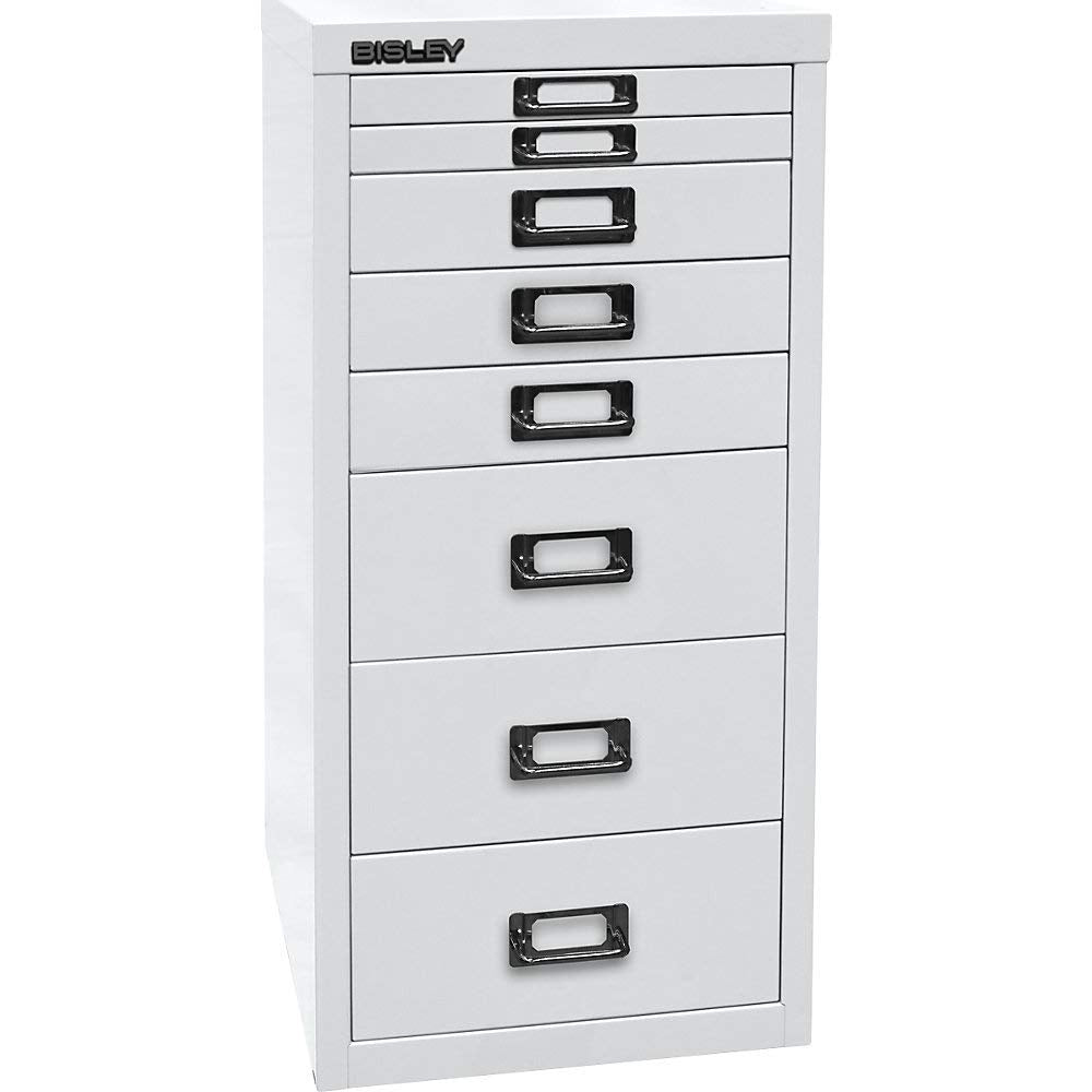 BISLEY MultiDrawer, 29er Serie, DIN A4, 8 Schubladen, Metall, 696 Verkehrsweiss, 38 x 27.9 x 59 cm