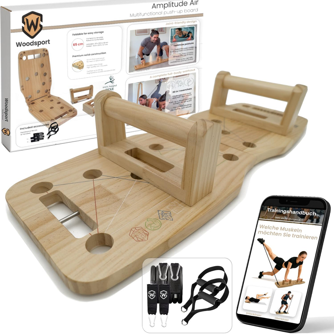 Amplitude – Premium Liegestützbrett/Push up Board aus Holz für Home gym – Klappbares Fitnessgerät fü