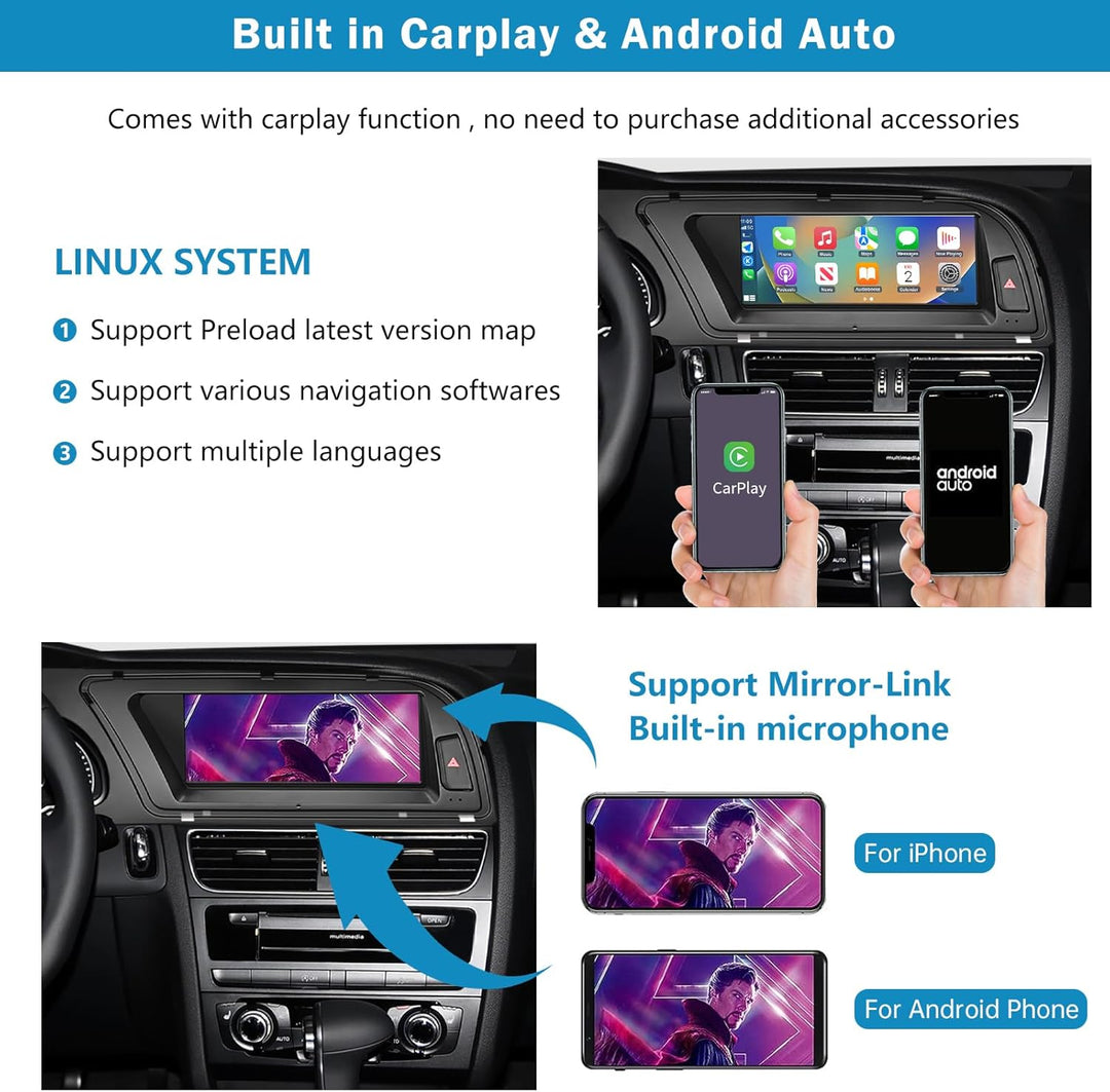 Ninetom Autoradio 8,9 Zoll Touchscreen mit kabellosem Carplay und Android Auto für 2009–2016 Audi A4