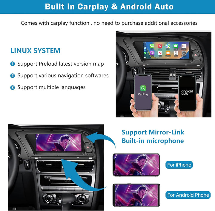 Ninetom Autoradio 8,9 Zoll Touchscreen mit kabellosem Carplay und Android Auto für 2009–2016 Audi A4