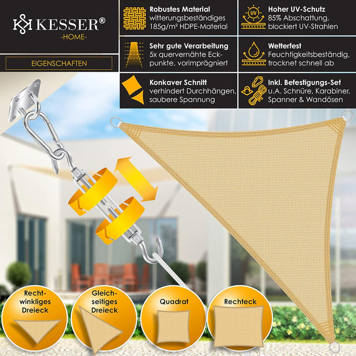KESSER® Sonnensegel Sonnenschutz Windschutz | HDPE Gewebe | wasserabweisend &amp; windabweisend | Dreiec