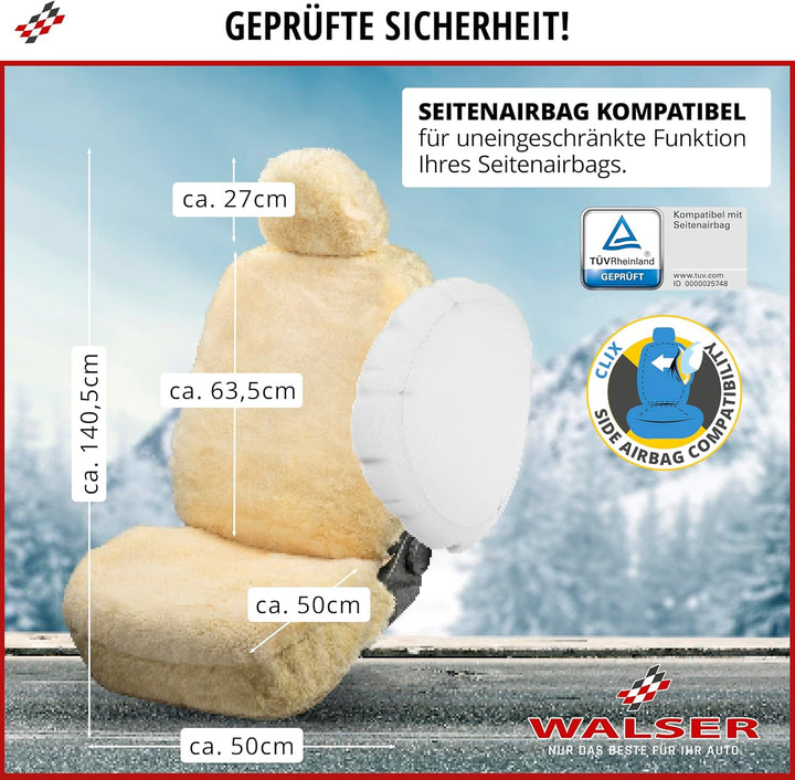 Walser Premium Lammfell Autositzbezug Maya, 100% Lammfell Sitzbezug für Auto, 1 Stück Lammfell Sitzb