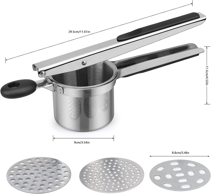 Kartoffelpresse Edelstahl,Gemüse Kartoffelpüree Kartoffelstampfer mit 3 Austauschbare Spätzlesieb,Ru