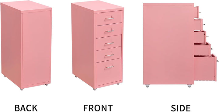 HollyHOME Mobiler Aktenschrank mit 5 Schubladen, rollender Akten-Organizer, Metall-Aufbewahrungsschr
