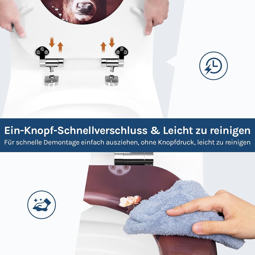 WOLTU Toilettendeckel mit Absenkautomatik Holz, Toilettensitz Klodeckel Klobrille WC Sitz O-Form mit