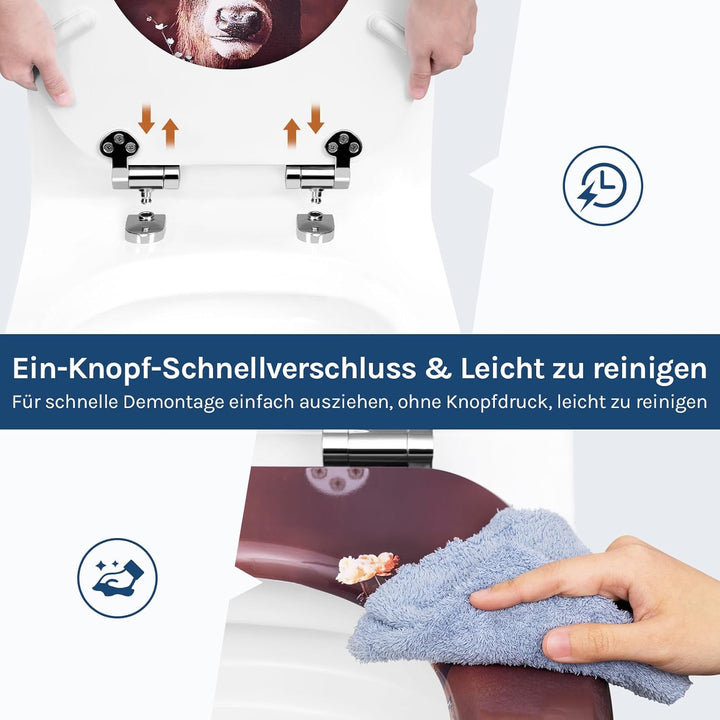 WOLTU Toilettendeckel mit Absenkautomatik Holz, Toilettensitz Klodeckel Klobrille WC Sitz O-Form mit