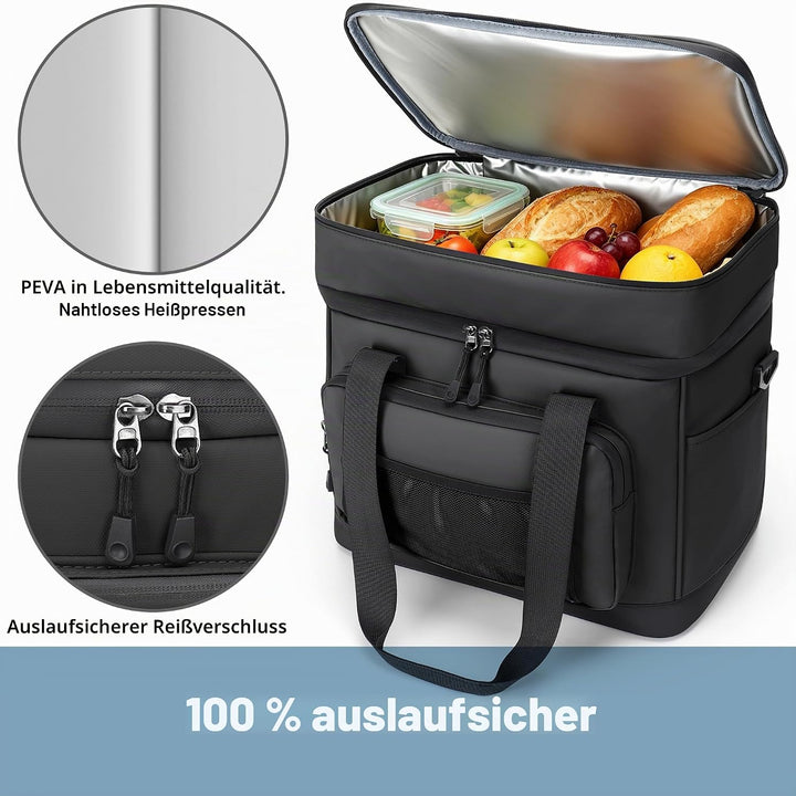 Kühltasche, 40L Grosse Kühlbox Faltbar, Wasserdichte Doppelwand Thermotasche Isolierte Picknicktasch