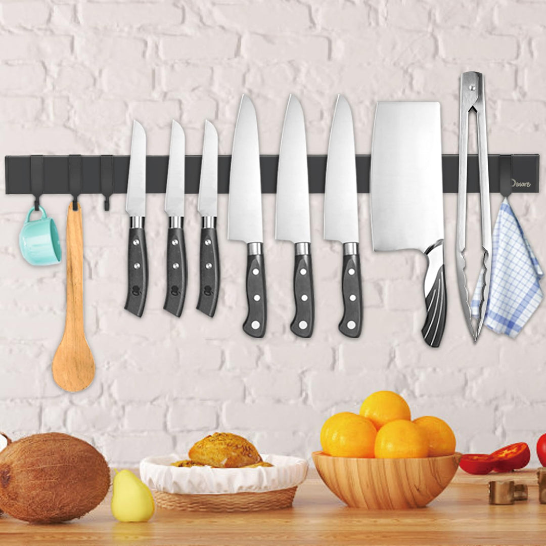 Dmore 59 cm Magnetleiste Messer mit 4 Haken, schwarzer Messerhalter magnetisch ohne Bohren, leistung