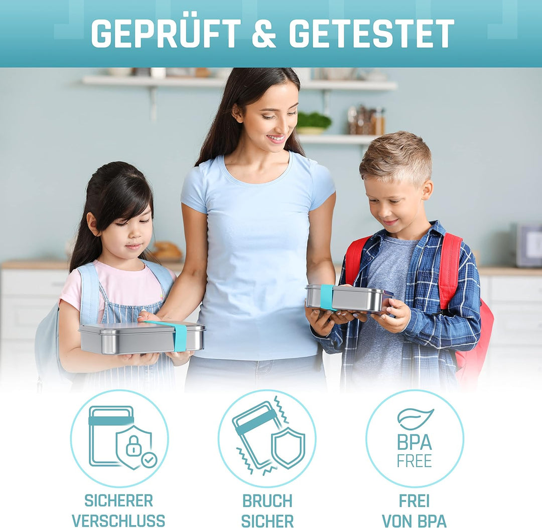 boddels Edelstahl Brotdose mit Fächern 1.400ml | inkl. flexiblem Trenner | Brotbox Kinder mit Untert