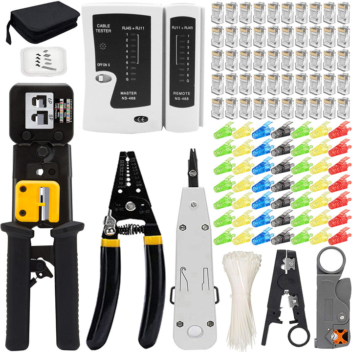 MAYLINEE Netzwerk Werkzeug Set CAT5 CAT6, Crimpzange RJ45 Patchkabel Wartung LAN Kabeltester Reparat