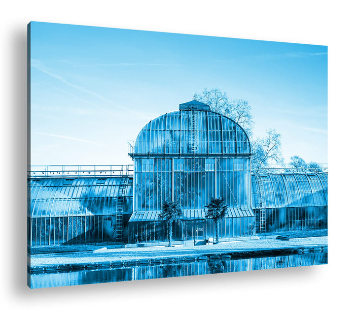 deyoli riesiges Gewächshaus Format 80x60 Effekt: Monocrome Blau als Leinwandbild, Motiv fertig gerah