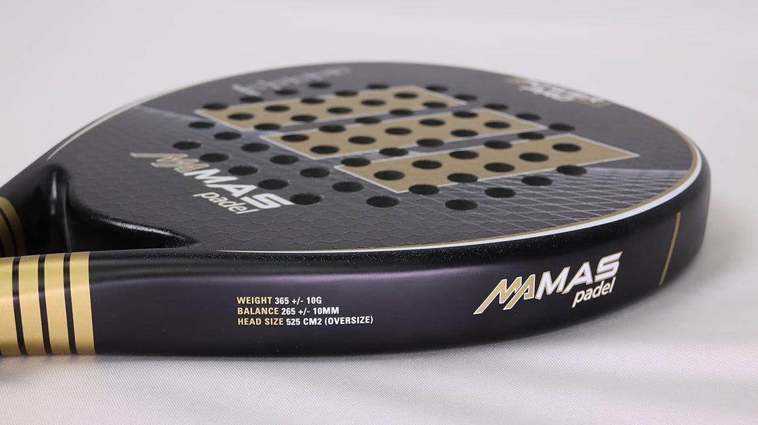 MAS Padel Power Pro Padelschläger, Gold/Schwarz, Unisex, Erwachsene, 100% Carbonbeschichtung, raue O