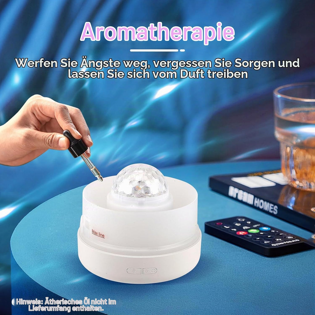 Luftbefeuchter mit Sternenprojektor - 7 Farben LED Nachtlicht &amp; Aromadiffusor - 200ml Tank, 35dB Lei
