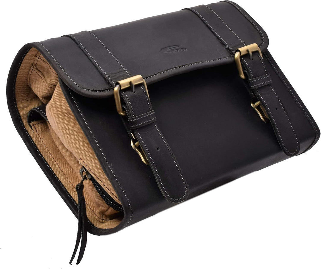 Menzo Kulturbeutel zum Aufhängen, aus echten Leder, Kulturtasche, Toilettentasche, Damen und Herren