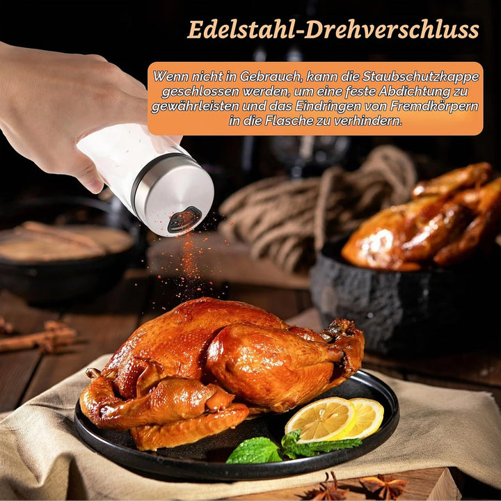 4 Stück Gewürzgläser mit Drehdeckel 300ml Gewürzstreuer Glas 16.5x6 cm Luftdicht Gewürzdosen mit 4 A