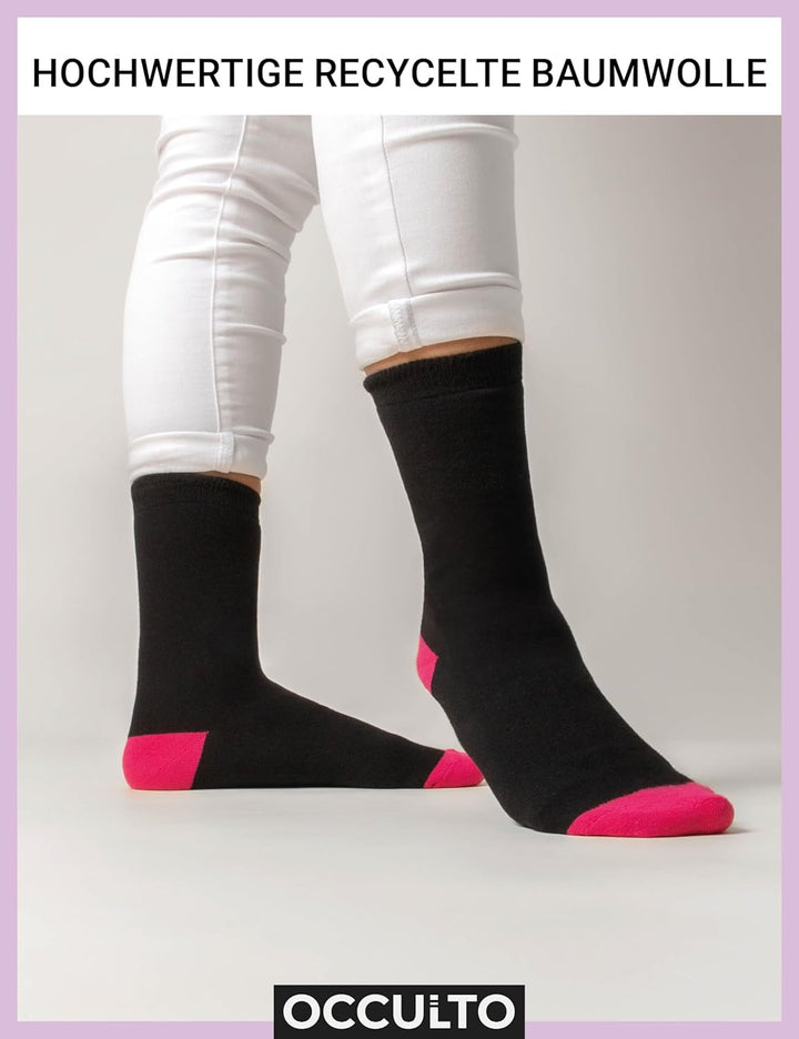Occulto 10 PAAR SOCKEN für DAMEN aus BAUMWOLLE (Modell: Gertrud) 35-38 Schwarz-pink, 35-38 Schwarz-p
