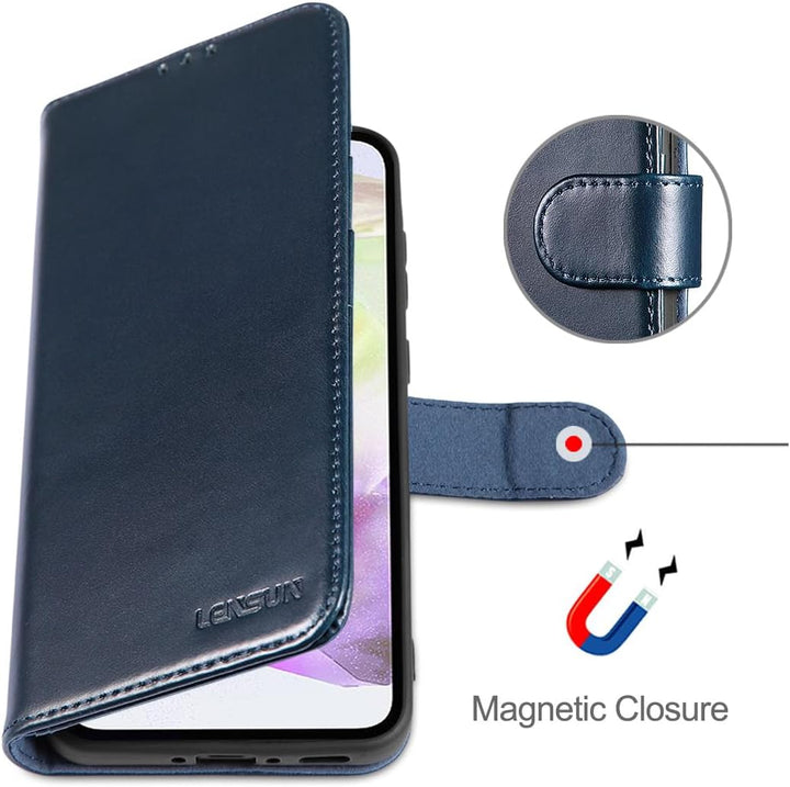 LENSUN Hülle für Samsung Galaxy A36 Echtleder, Flip Handyhülle [Premium Echtes Leder][Kartenfach] Sc