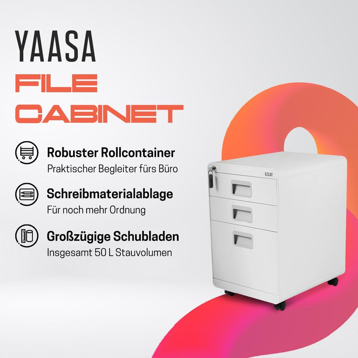 Yaasa File Cabinet Curved Standard Weiss - Rollcontainer aus Stahl, Aktenschrank mit 3 verschliessba