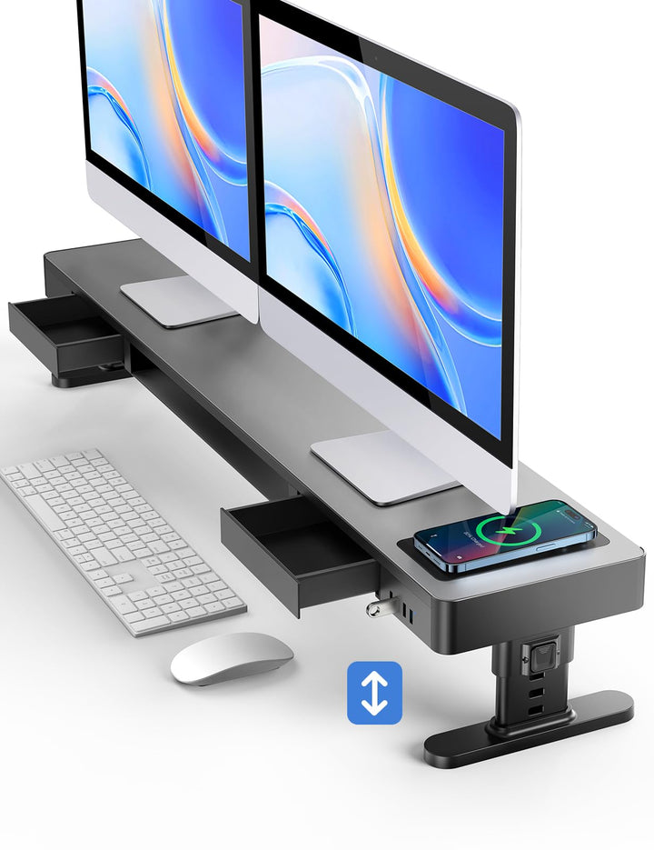meatanty Höhenverstellbarer Dual Monitor Stand mit Smart Hub, 15W Wireless Charging, 4×USB-3.0, Zwei
