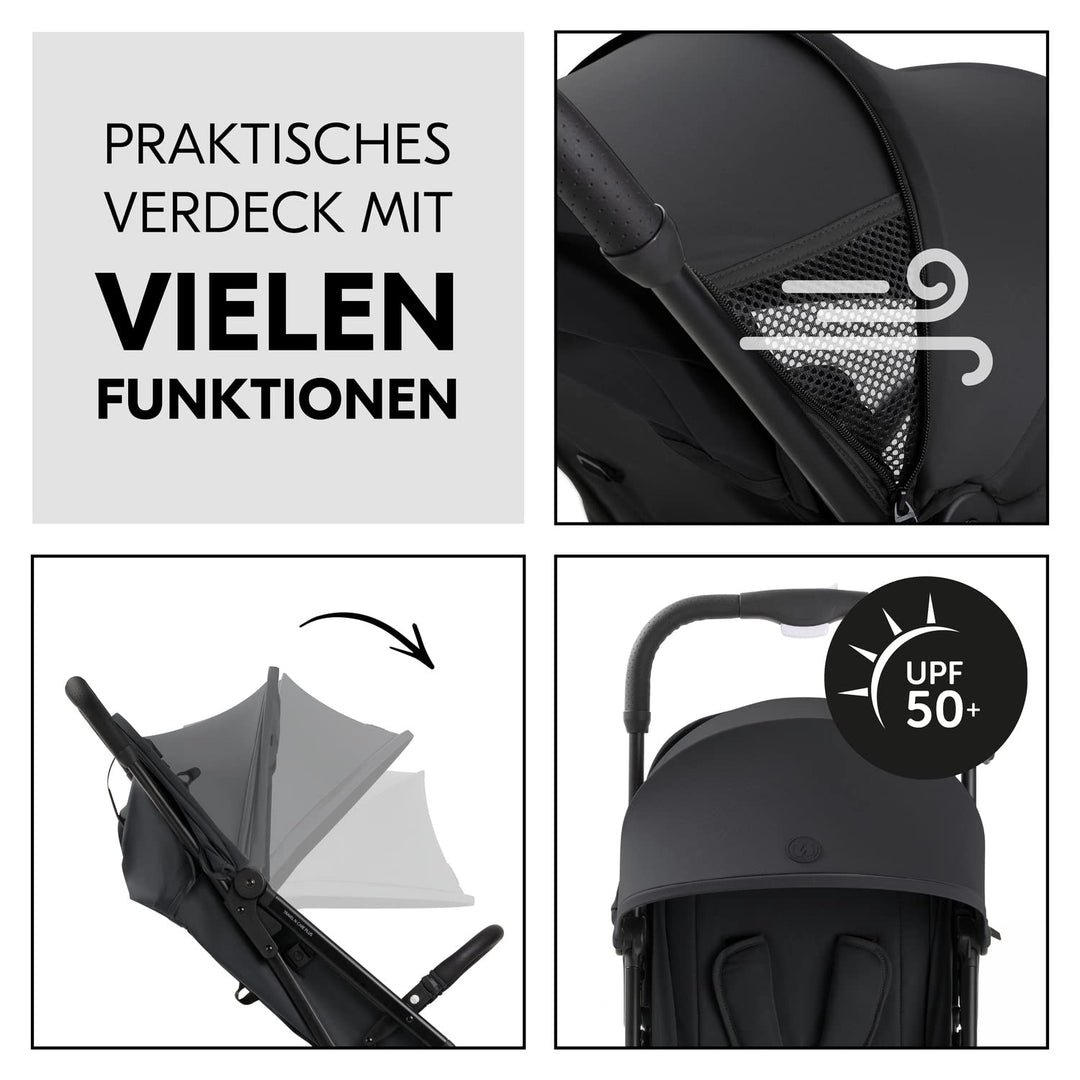 hauck Travel N Care Plus, Black - Reisebuggy für Kinder ab Geburt bis 22 kg mit Liegefunktion & Kopf
