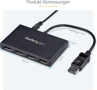 StarTech.com 4-Port Multi-Monitor DisplayPort Adapter, DP auf 4x DisplayPort 1.2 Splitter, Vierfach