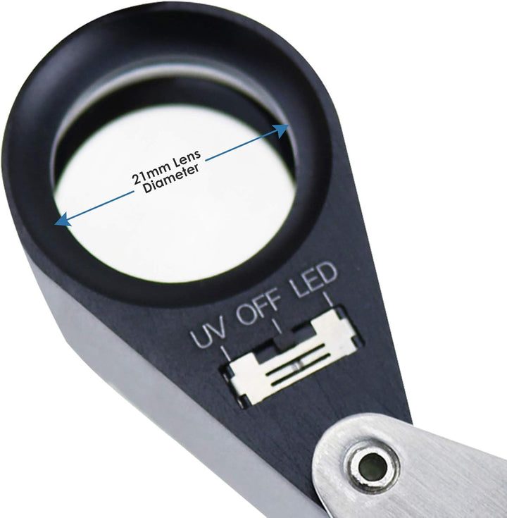 Juwelier Lupe 10X mit LED &amp; UV Licht 21mm Triplet Linse für Kristallklar Sicht - Professionelle Lupe