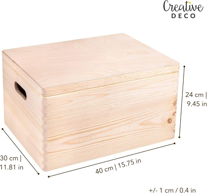 Creative Deco XXL Grosse Holzkiste mit Deckel | 40x30x24 cm (+/-1cm) | Ostern Holztruhe Erinnerungsb