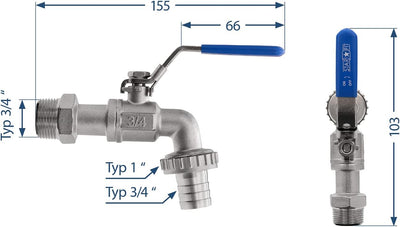 Sanitop-Wingenroth Edelstahl Kugelauslaufventil 3/4 | Wasserhahn Garten | Hebel-Schliess-Sicherung |