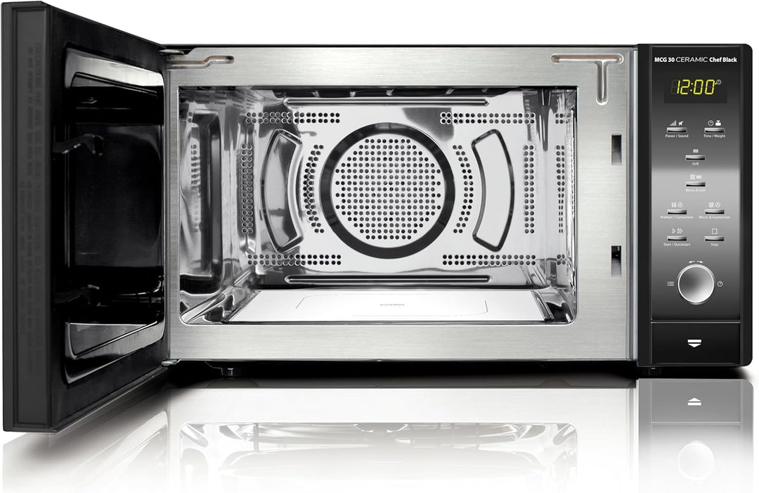 CASO MCG30 Ceramic chef Black, 3in1 Mikrowelle mit Grill + Heissluft 2100W 30L, Borosilikatglasboden