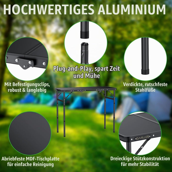 GARLLEN Campingtisch klappbar, 87x40cm &amp; 3 einstellbare Höhen(26/48/70cm), Klapptisch Camping Tisch,