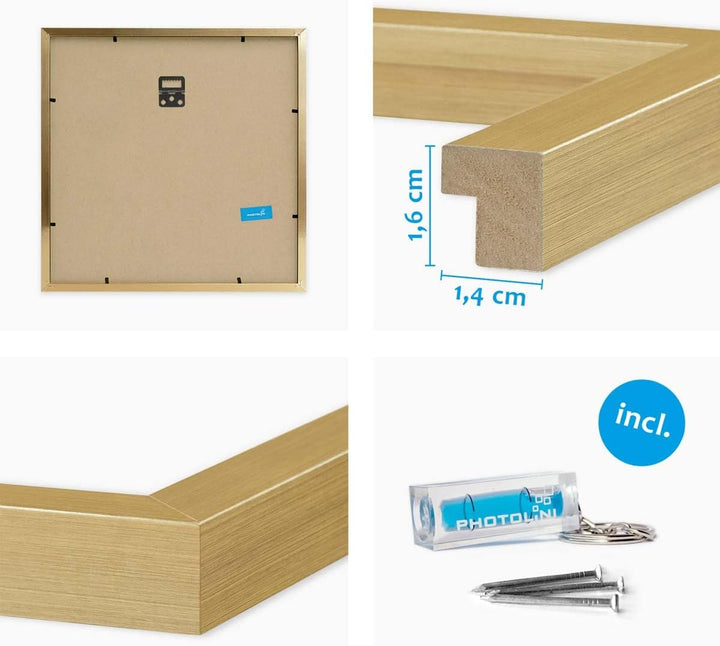 PHOTOLINI Bilderrahmen 40x40 Gold, 3er Set Bilderrahmen quadratisch 40x40 Holz MDF mit bruchsicherem