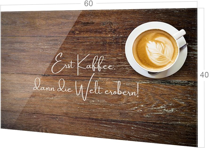 GRAZDesign Spritzschutz Küchenrückwand Glas Küche für Herd & Küchenspüle, Kaffee Holz braun Spruch -