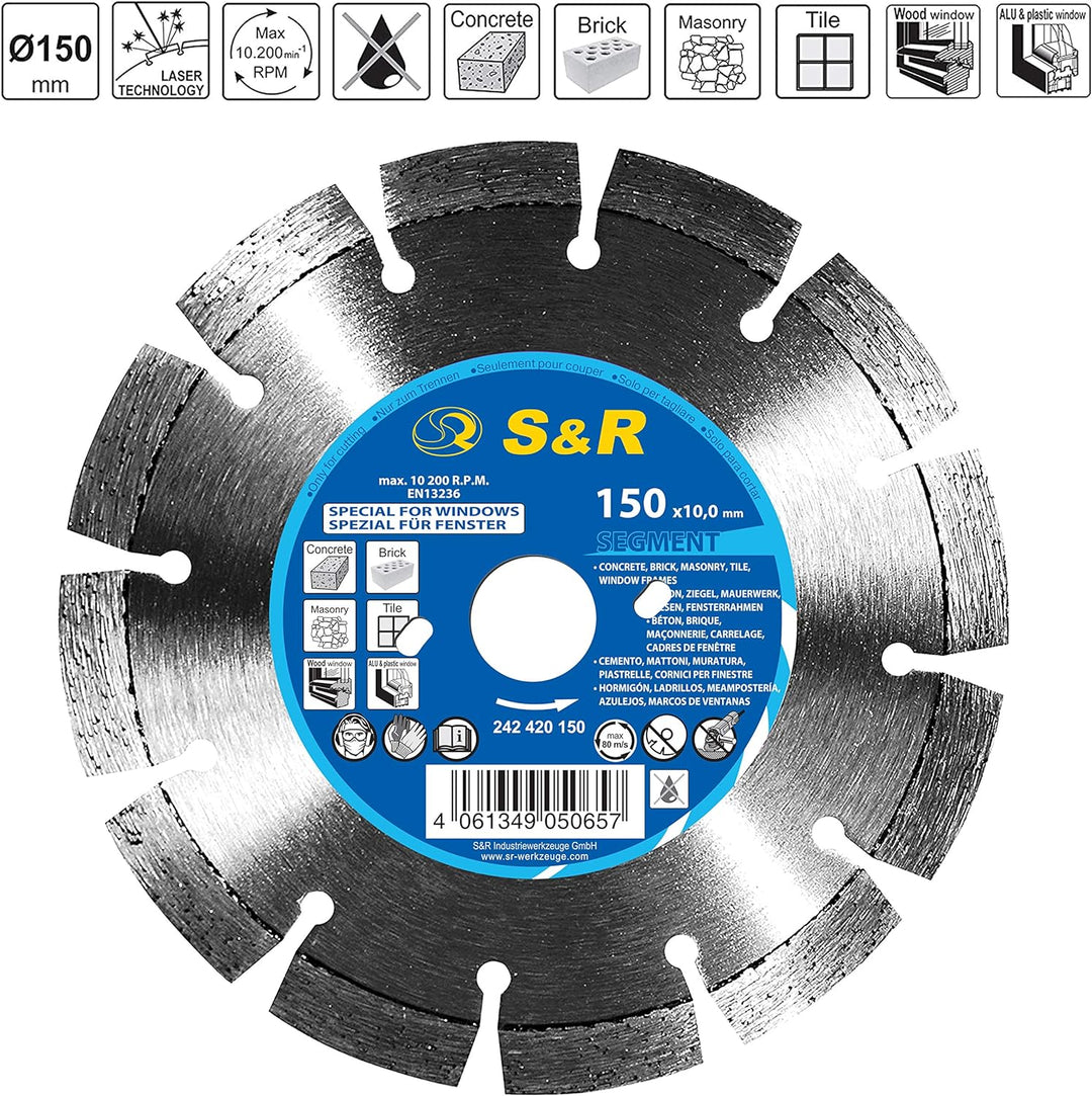 S&amp;R Diamanttrennscheibe 150mm, Segment, für Fensterrenovierung mit BEPo, Alu Fenster, Holzfenster, K