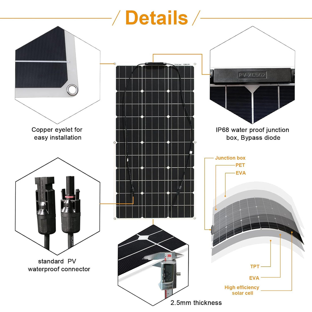100Watt Flexible Solar Panel Tragbare 18V Monokristallines Solarmodul hocheffiziente Solarpanels sin