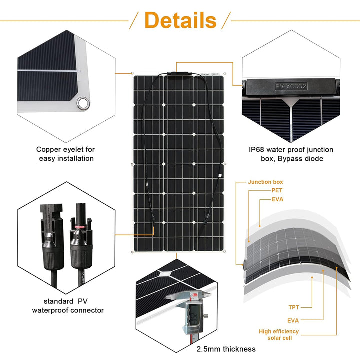 100Watt Flexible Solar Panel Tragbare 18V Monokristallines Solarmodul hocheffiziente Solarpanels sin