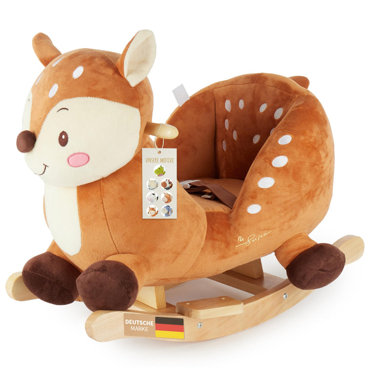 Bieco Plüsch Schaukeltier REH Lina, 60 cm | Kinder Schaukelstuhl mit Sicherheitsgurt | Schaukel | Kl