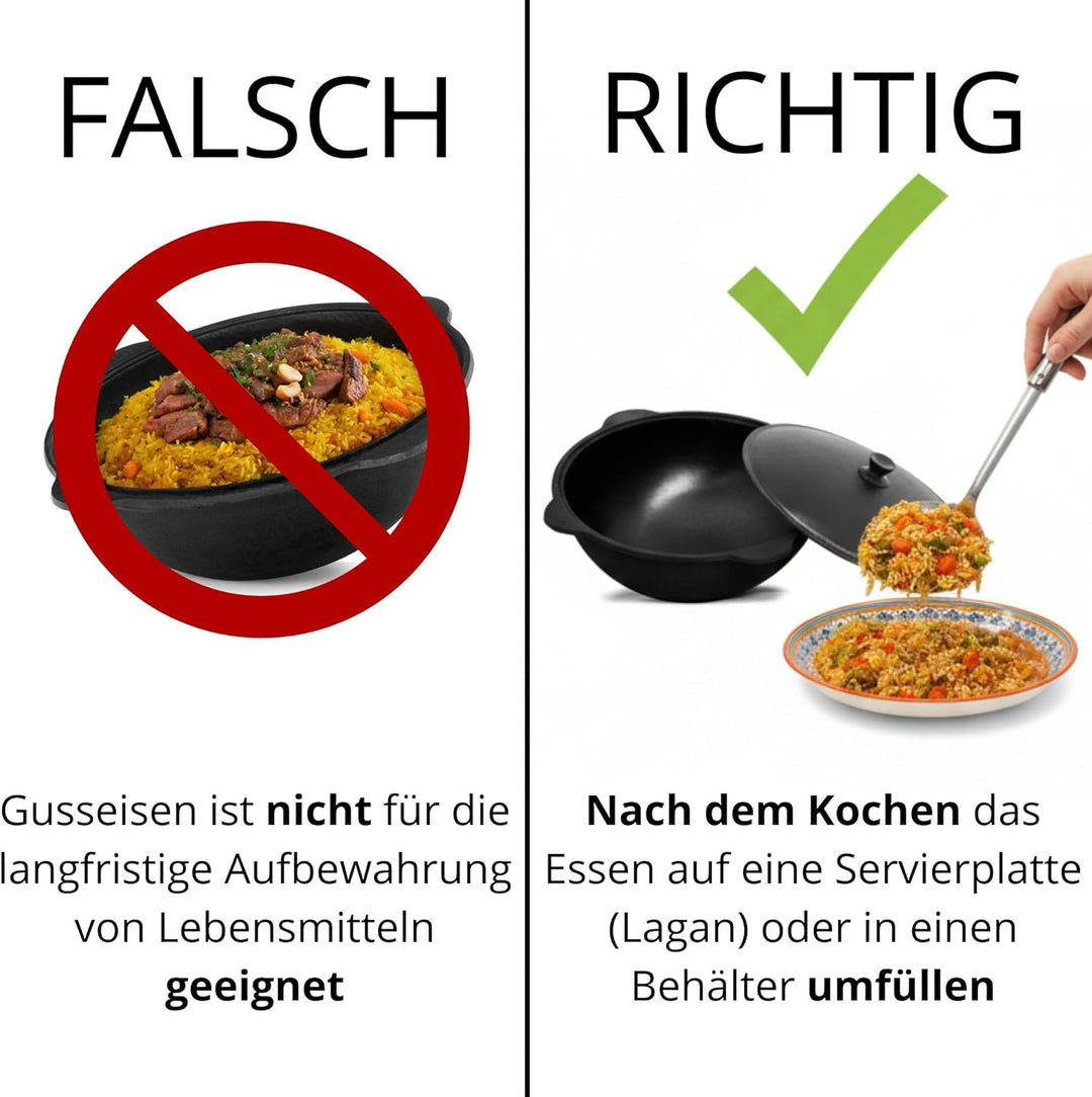 Original Usbekischer Kasan 16 L aus Gusseisen mit Aluminium-Deckel – Namangan Schwenktopf Dutch Oven