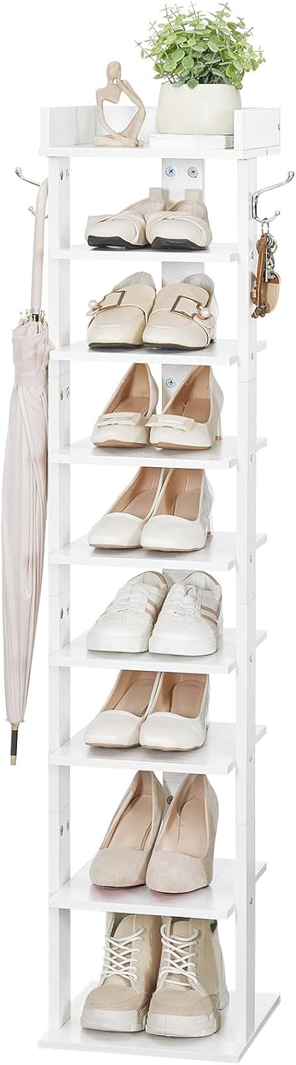 HOOBRO Schuhregal, vertikales Schuhablage, 9-lagiges Schuhschrank, schmale Schuhständer mit Zaun und