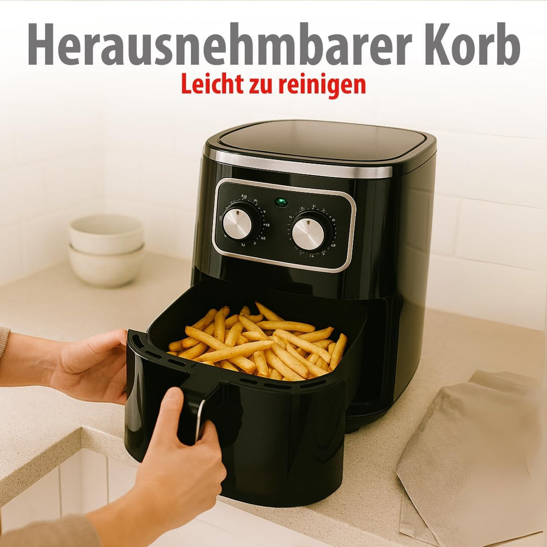 alpina Airfryer 4.5L - Heissluftfritteuse 1-4 Personen - Air Fryer mit Timer-Funktion - einstellbare