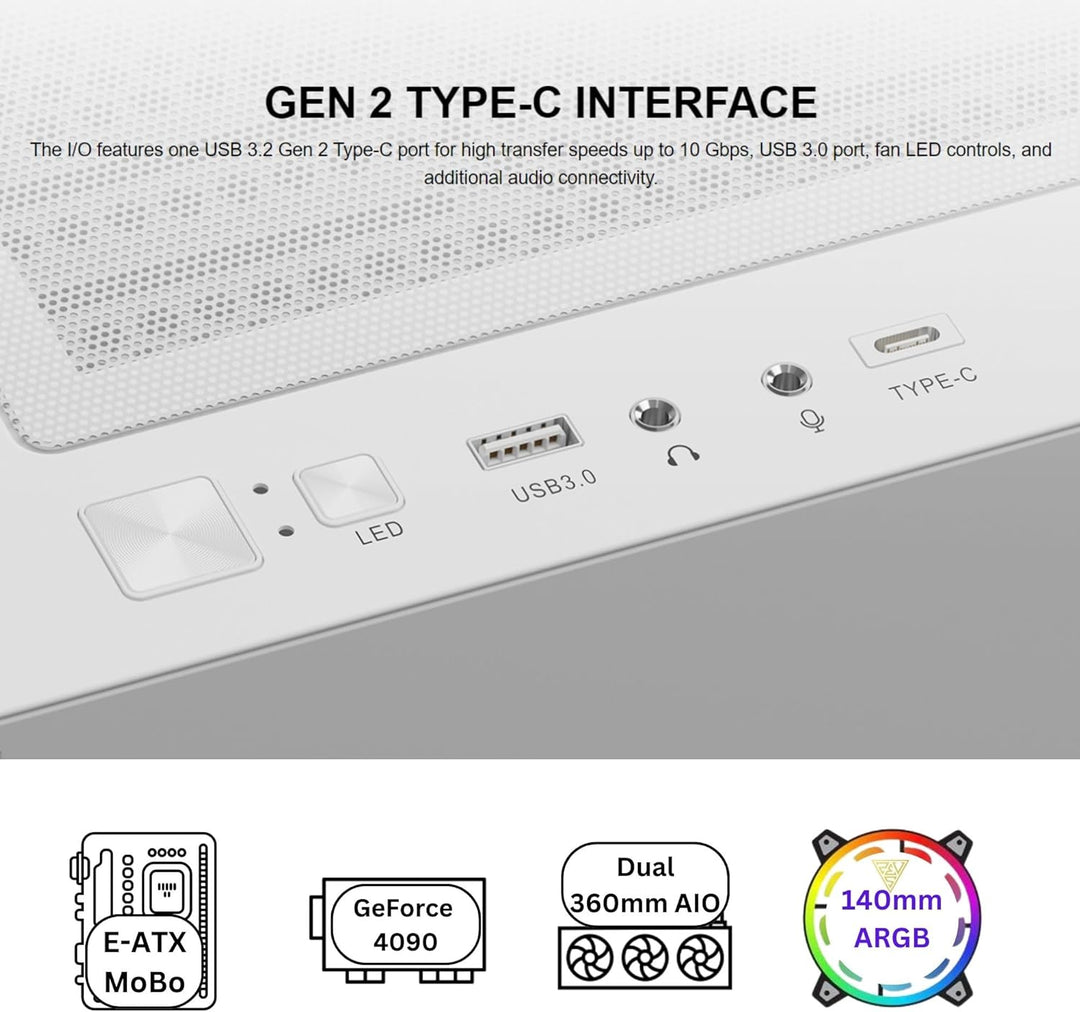 GAMDIAS TALOS PC-Gehäuse, EATX Gaming Mid Tower, vorinstallierter 3 PWM ARGB Lüfter, gehärtetes Glas
