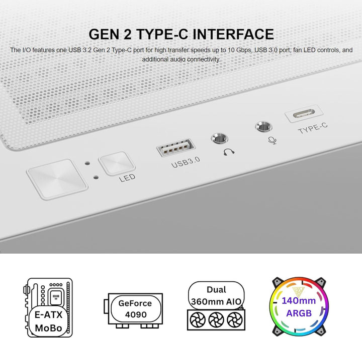 GAMDIAS TALOS PC-Gehäuse, EATX Gaming Mid Tower, vorinstallierter 3 PWM ARGB Lüfter, gehärtetes Glas