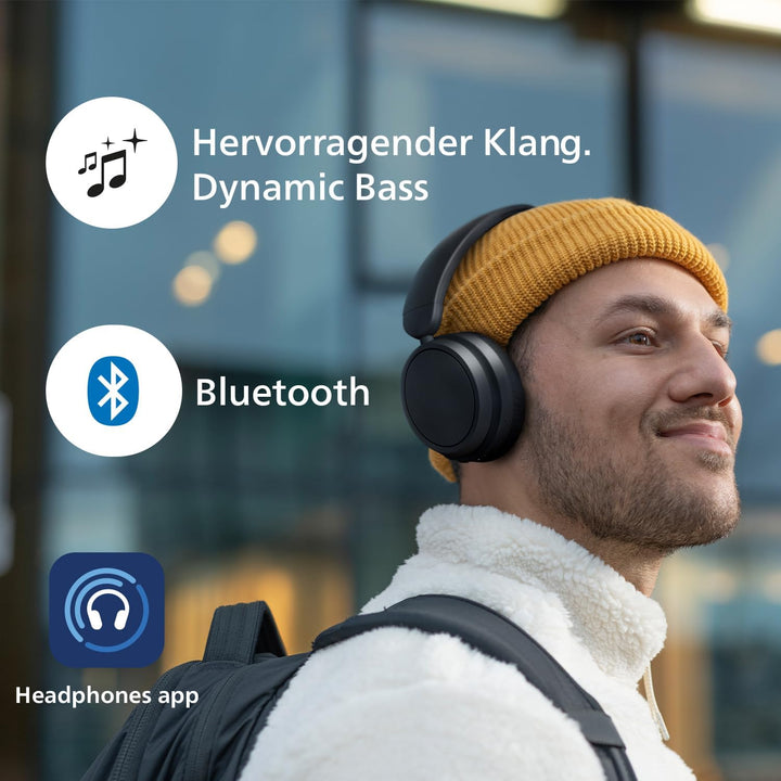 Philips TAH5219BK Leichter ohraufliegender kabelloser Bluetooth-Kopfhörer mit passiver Geräuschisoli