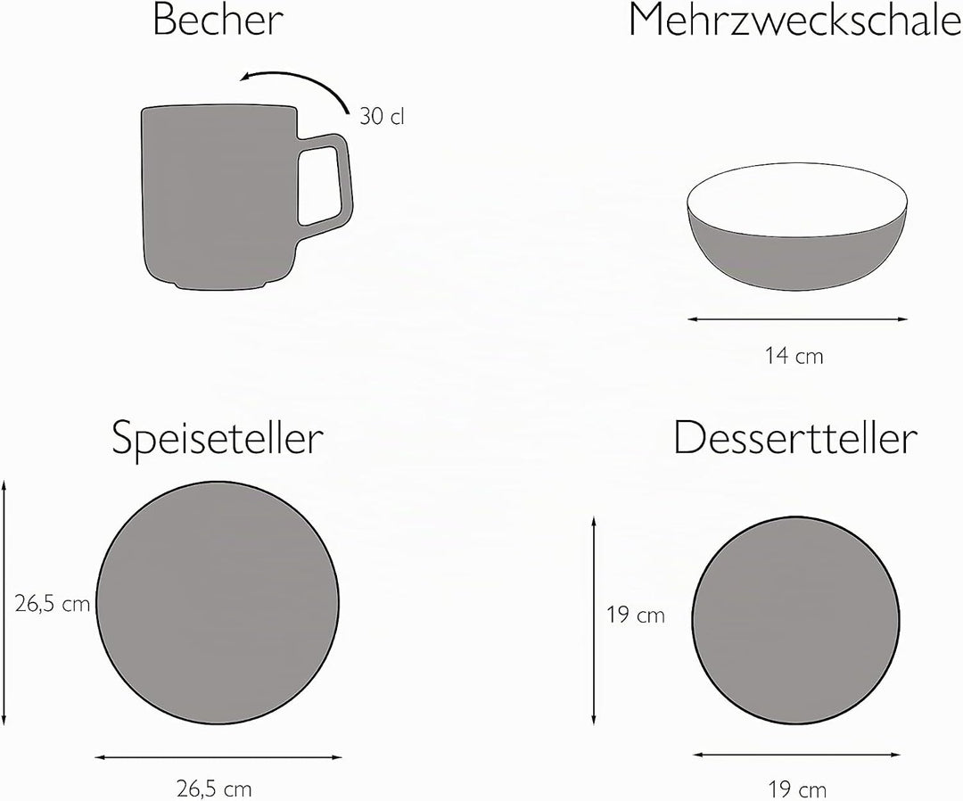 CreaTable, 22582, Serie SAMBA, Geschirrset, Kombiservice 16 teilig, Kombiservice 16 teilig